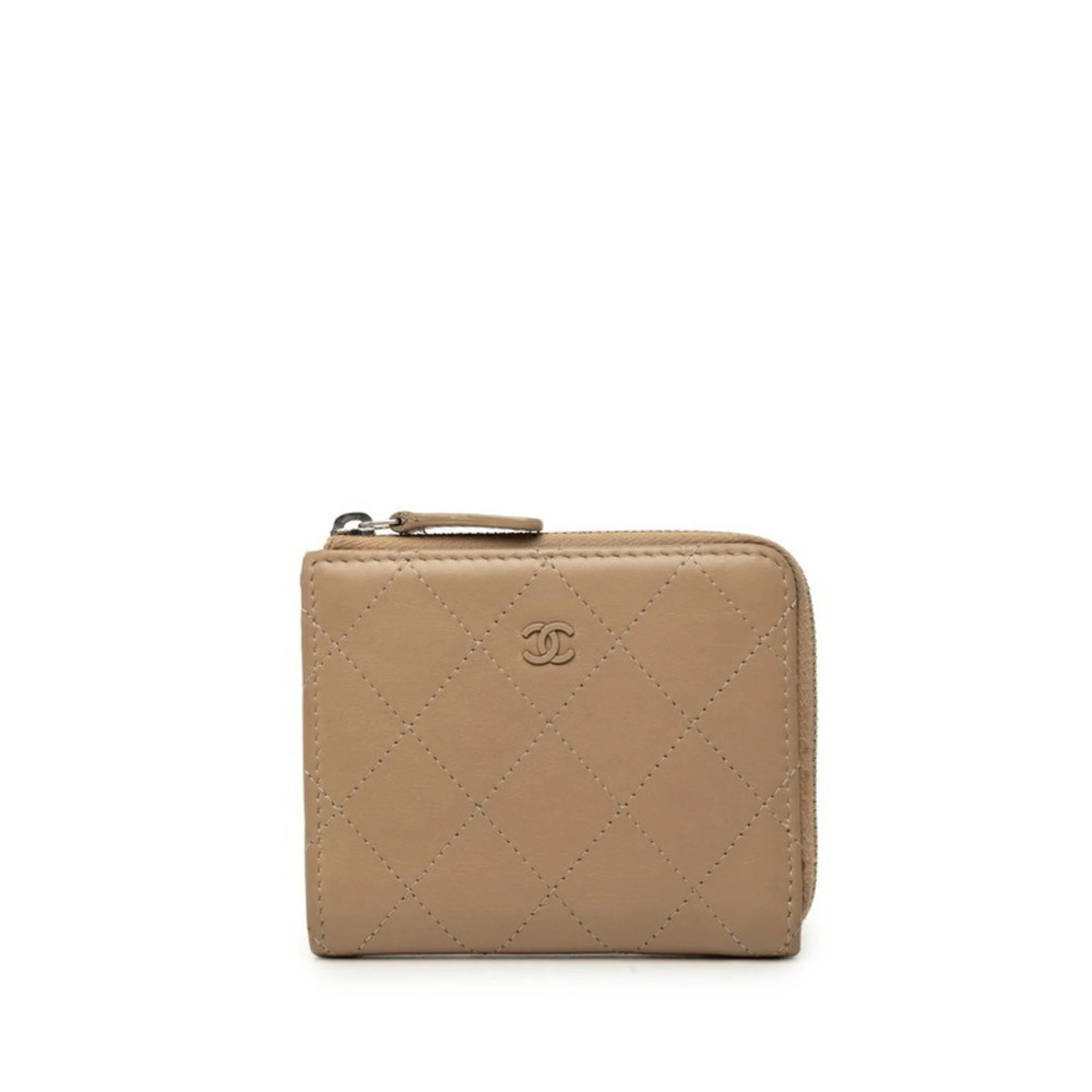 Chanel Coco Mark Bi-fold Wallet, Beige Silver Leather, Women's CHANEL